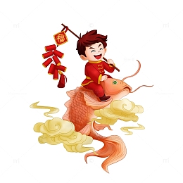 龙年新春好运锦鲤送福儿童插画元素