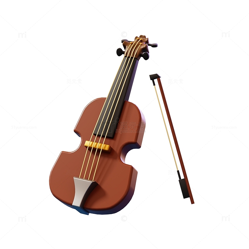 复古卡通小提琴乐器3D模型
