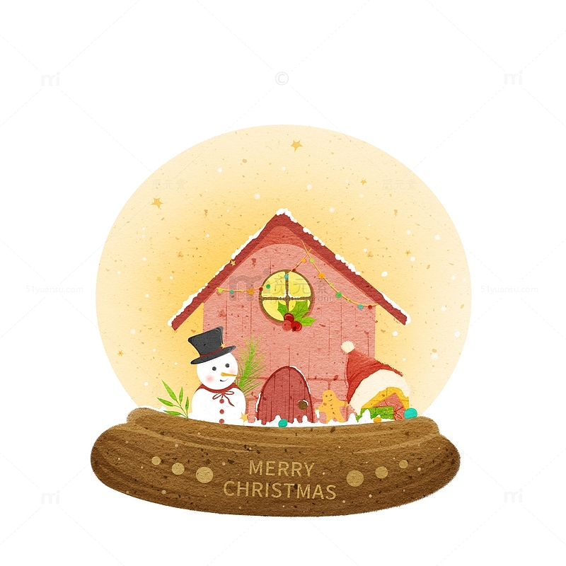 圣诞节水晶球房屋雪人插画元素