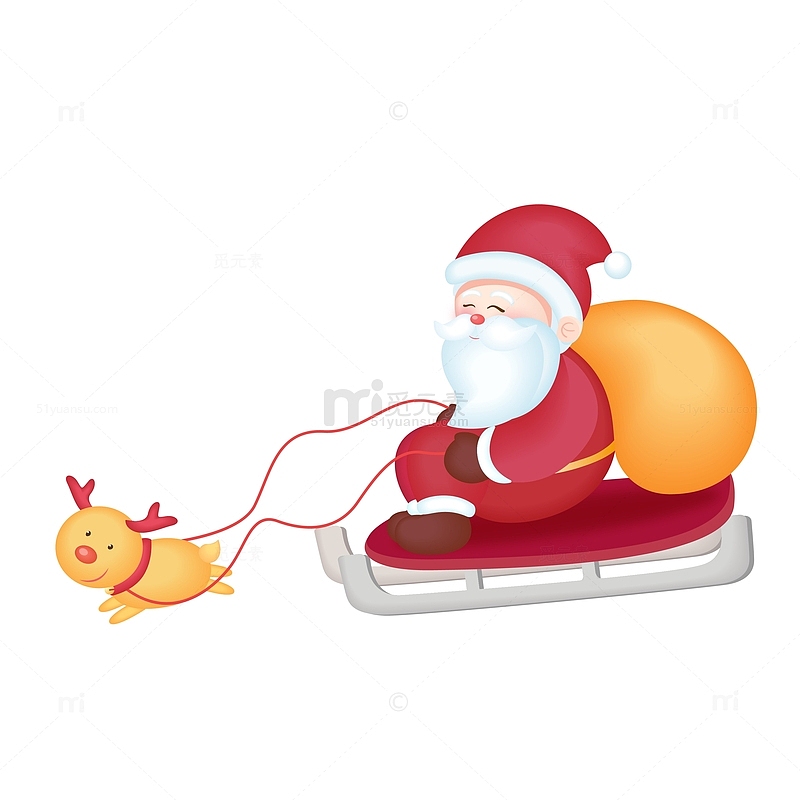 矢量可爱圣诞老人坐雪橇送礼物元素