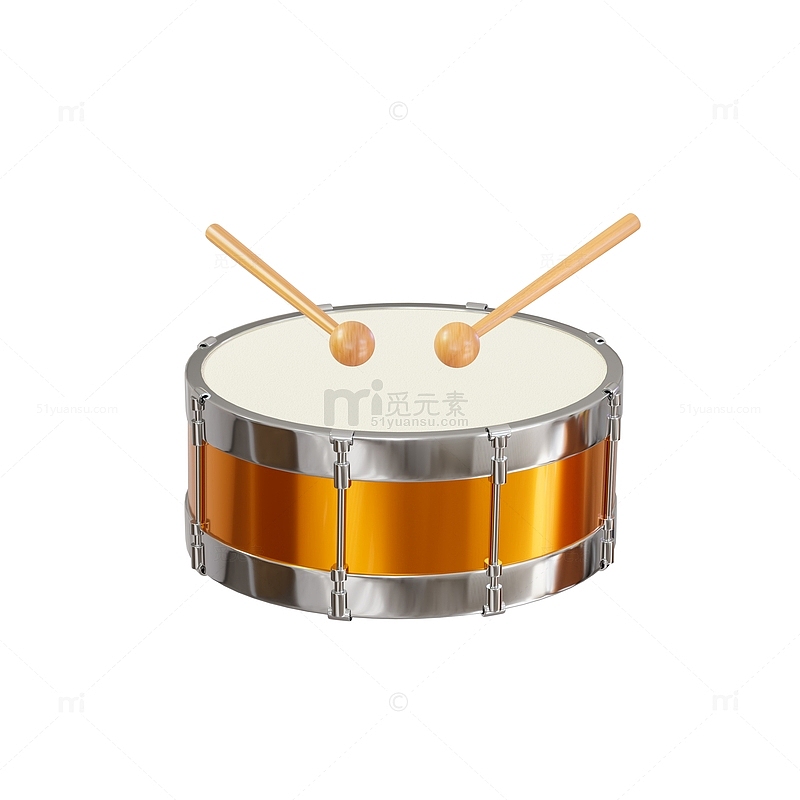 橙色小军鼓乐器鼓槌3D模型
