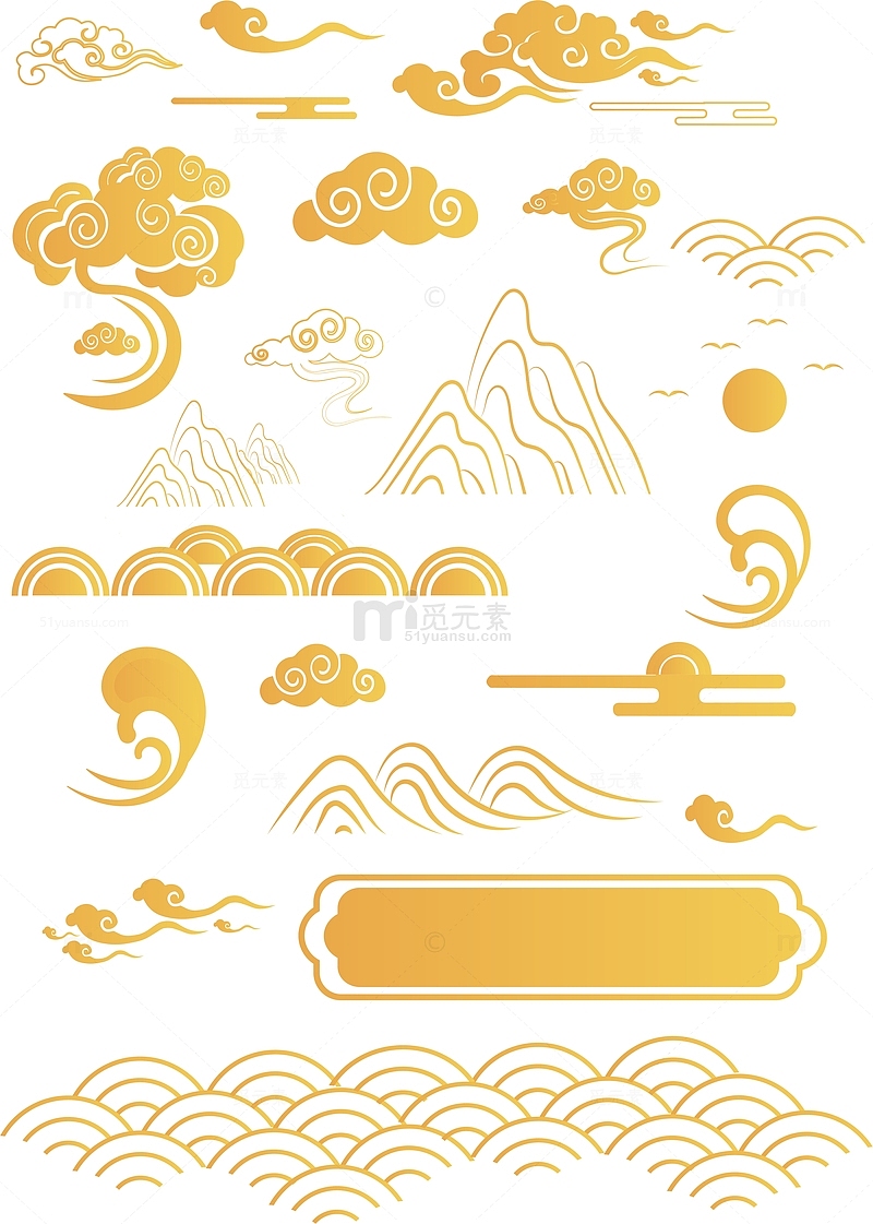 矢量中国风中式传统线条祥云纹理装饰元素