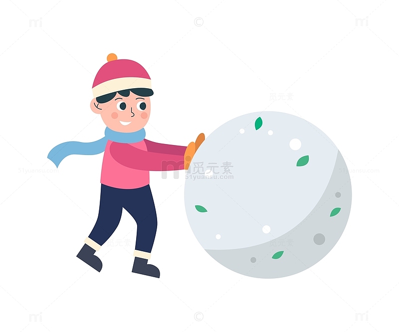 卡通简约推着雪球的小孩