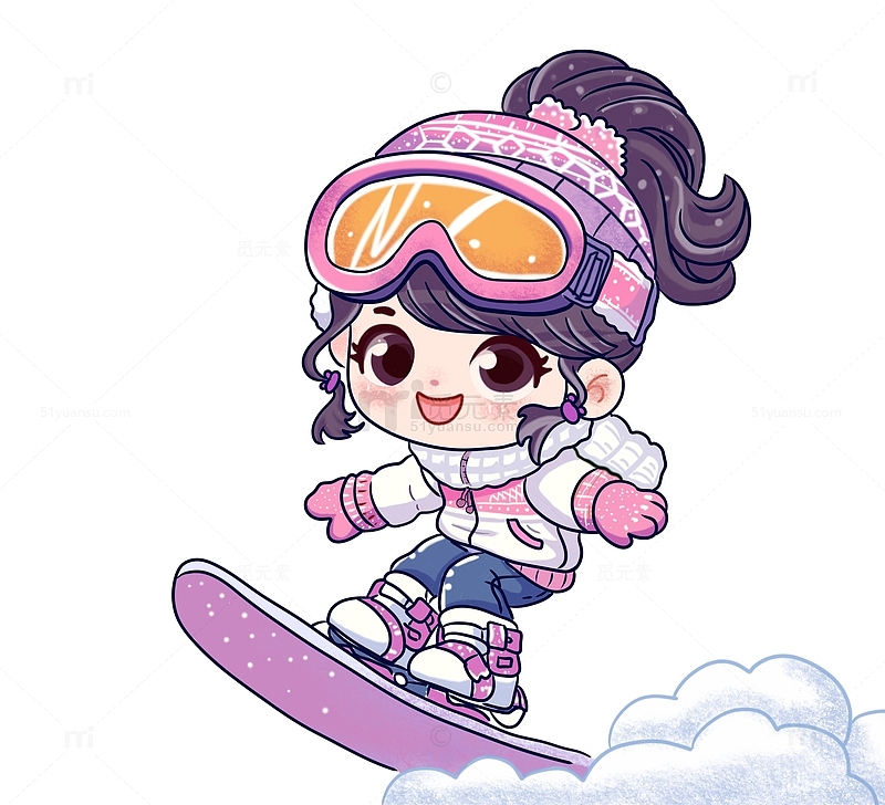 冬天滑雪女孩手绘元素