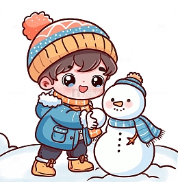 超可爱小男生堆雪人手绘