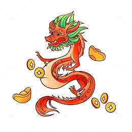 中国龙龙年飞龙金币元宝国潮卡通手绘