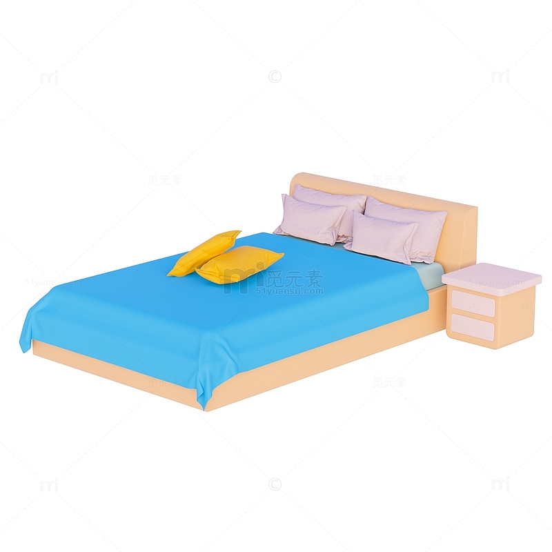 卡通卧室床铺3D家具模型