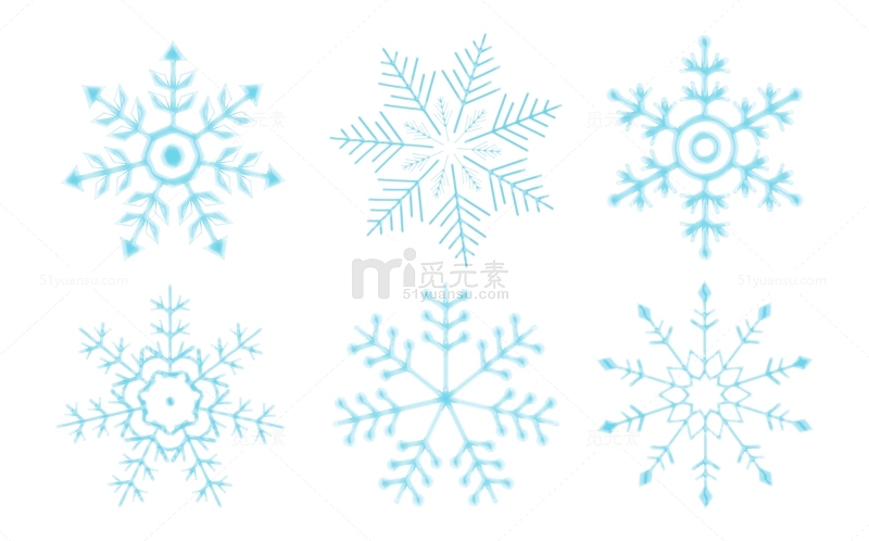 手绘冬季蓝色卡通雪花合集海报装饰元素