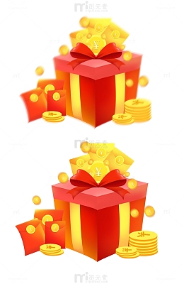 3D电商红色礼盒红包金币漂浮海报促销素材