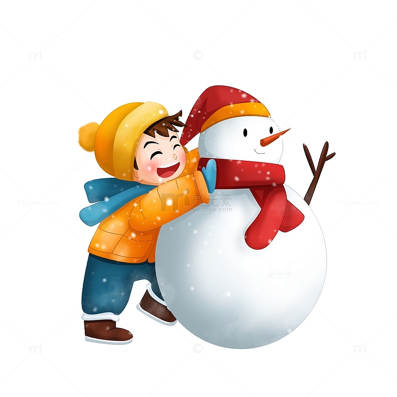 冬天活动堆雪人的卡通儿童