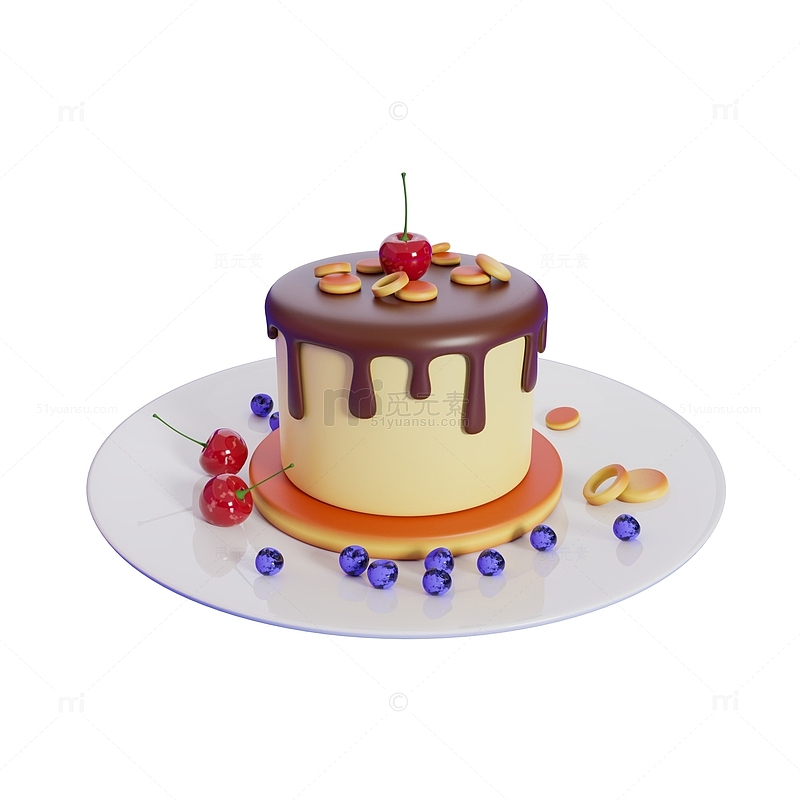 卡通樱桃蓝莓巧克力布丁蛋糕甜品美食