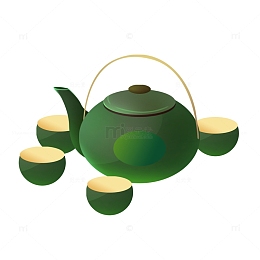 茶壶绿色插画泡茶元素