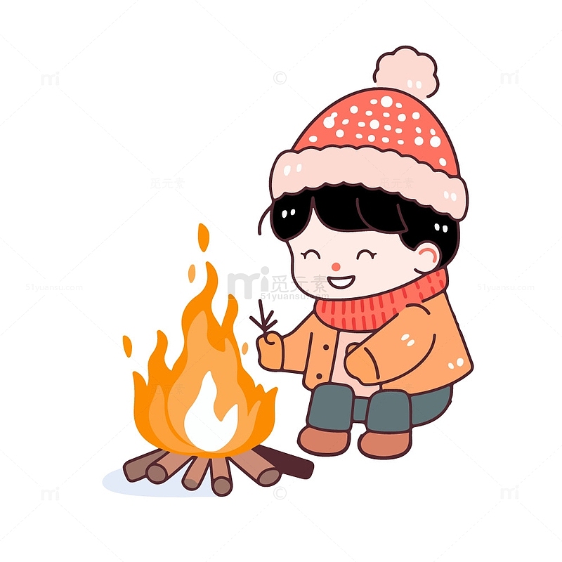 冬季烤火取暖的小孩子