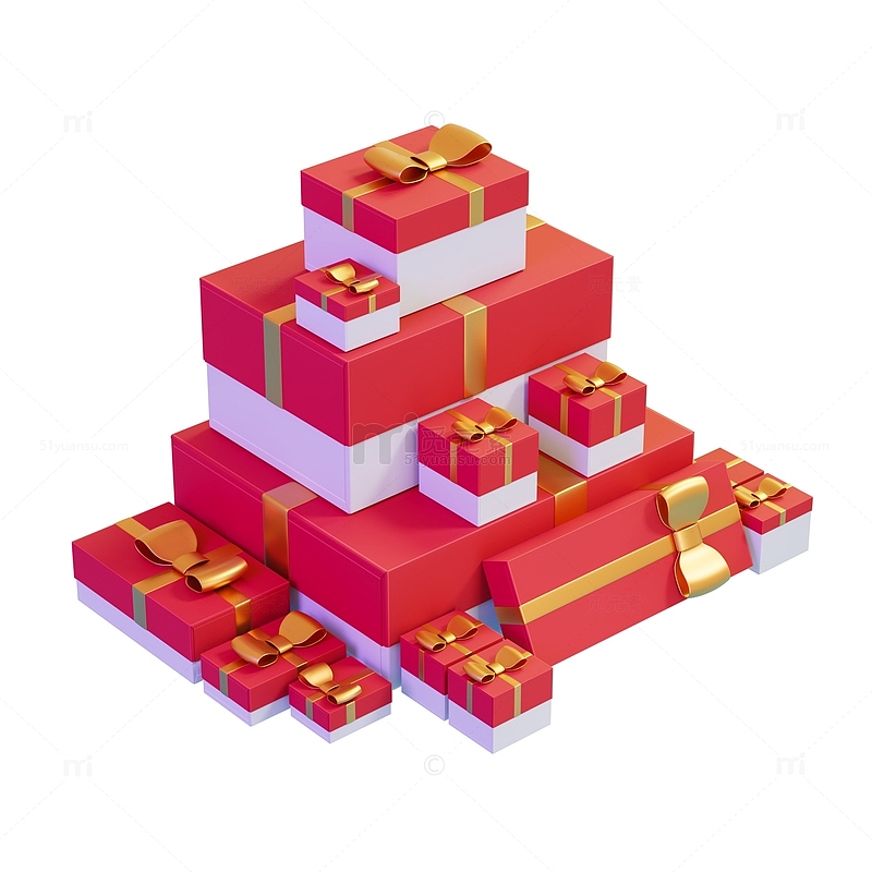 堆叠红色礼品盒堆商场橱窗展示3D促销元素