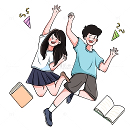 跳跃起来的学生男女学生