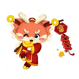 龙年卡通龙财神暴富金币爆竹元素