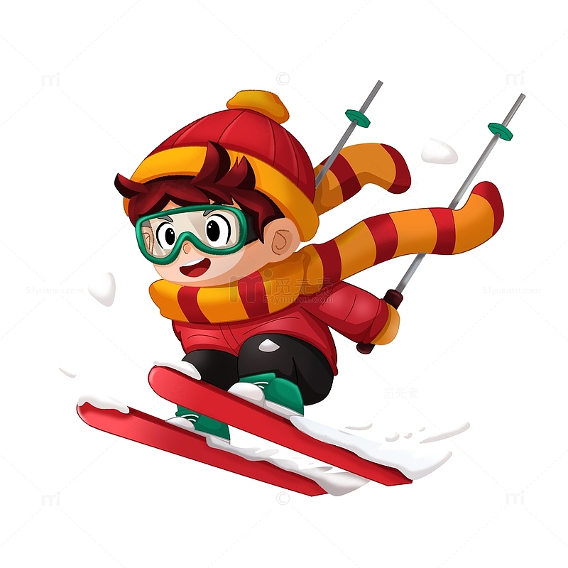 冬天双杆滑雪飞跃动态卡通儿童
