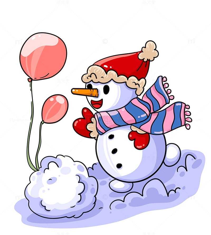 冬季可爱雪人追气球