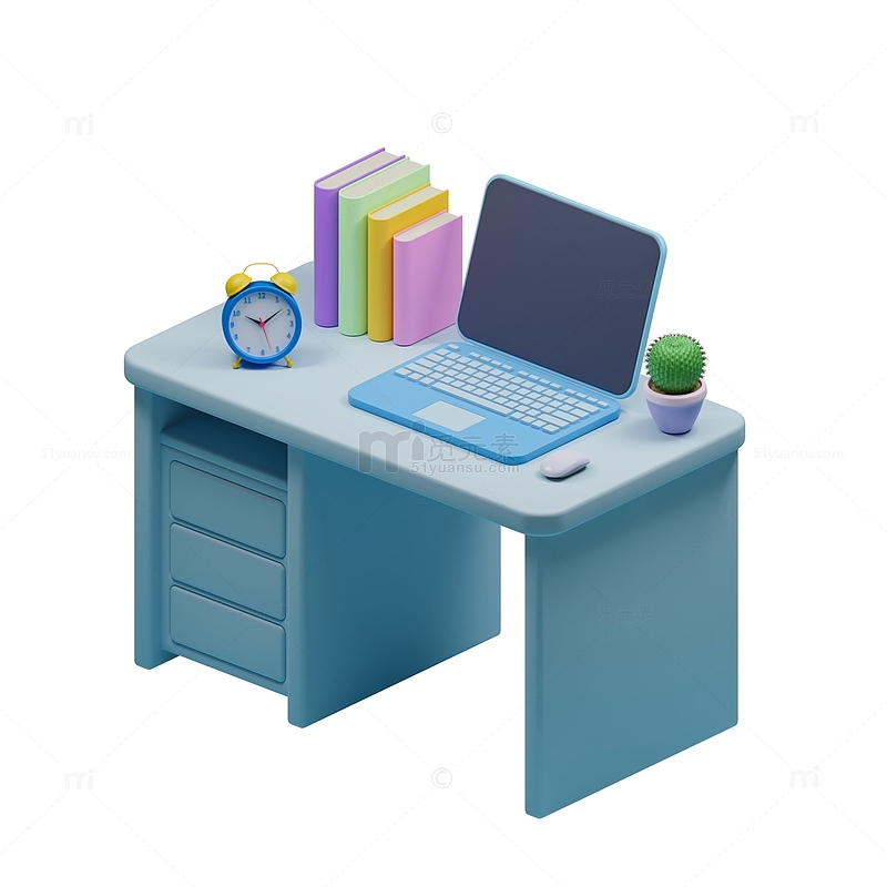 卡通笔记本电脑办公桌书籍书桌3D模型