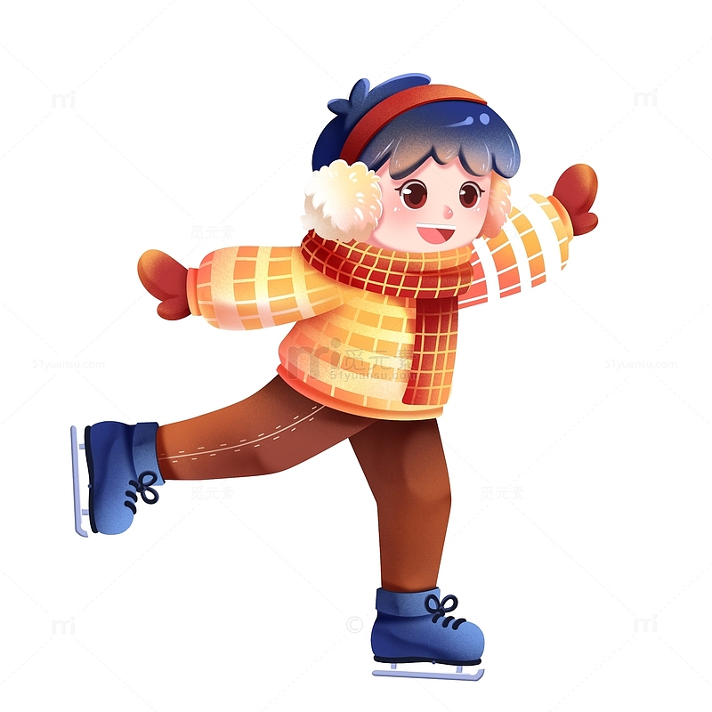 冬天溜冰小男孩卡通人物元素