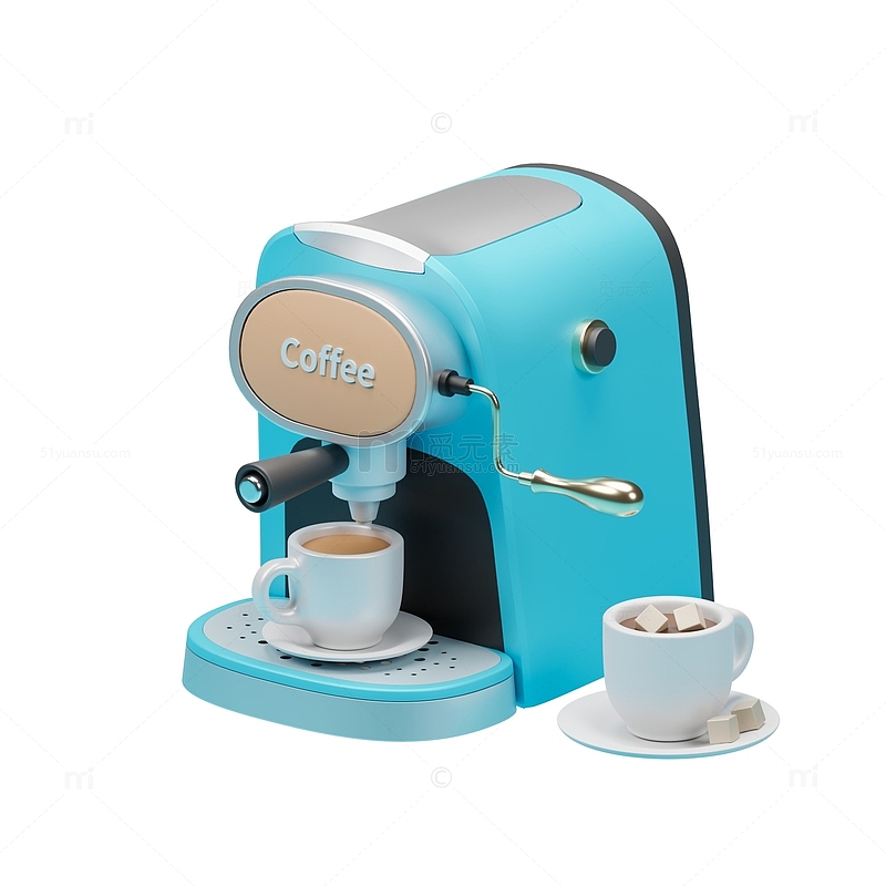 蓝色卡通咖啡机厨房电器3D模型