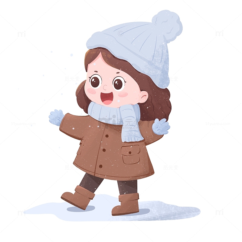 下雪天女孩穿着冬装开心接雪花免扣元素