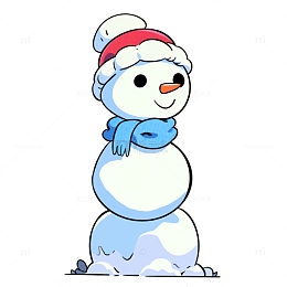 冬天戴着毛线帽的雪人简笔涂鸦