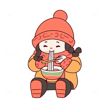 冬季在吃面的小女孩