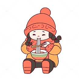 冬季在吃面的小女孩