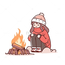正在烤火取暖的女孩子