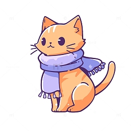 冬天捆着围巾的猫