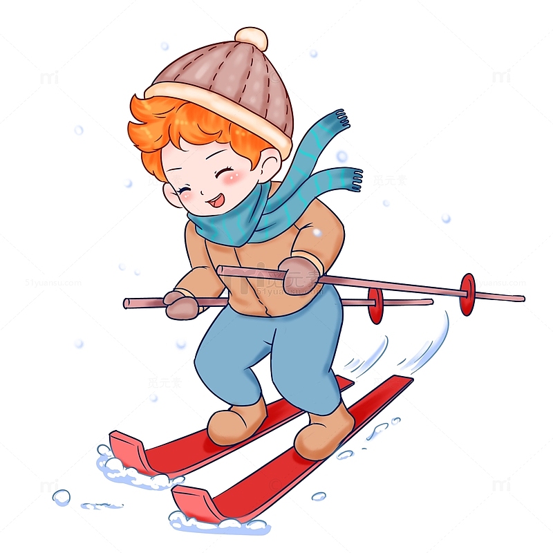 小雪元素下雪场景滑雪人物