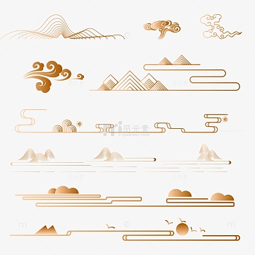 矢量中国风中式传统线条祥云纹理装饰元素