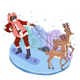 冬天圣诞老人梅花鹿滑雪