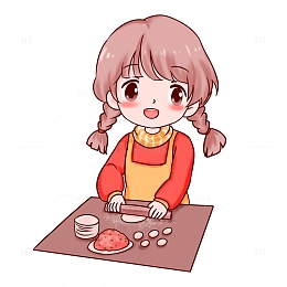 冬至元素包饺子擀面人物