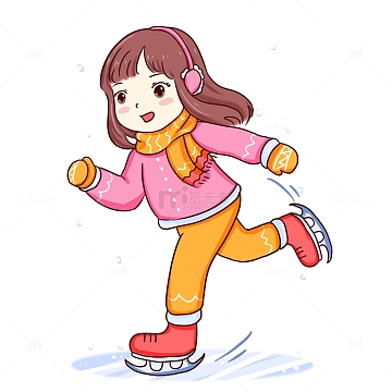 项目aijpg唯美冬季小雪海报矢量插画png女子花样滑冰奥运五环卡通人
