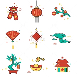 春节爆竹灯笼扇子中国结