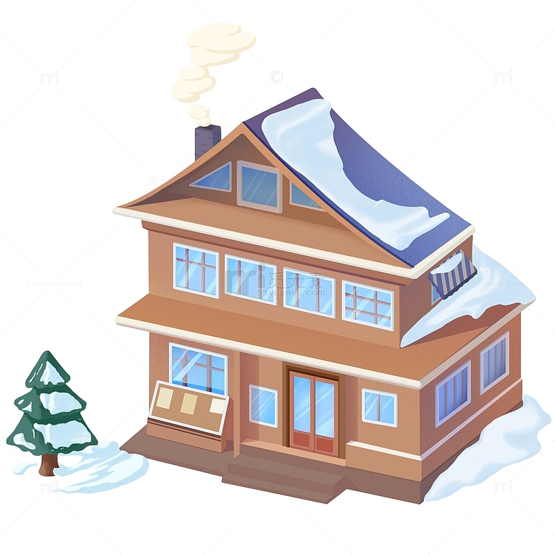 冬天元素雪景房屋