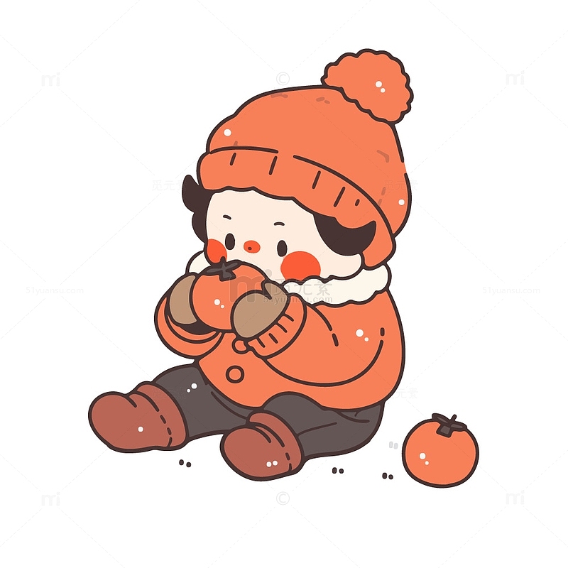 冬天吃柿子的小孩