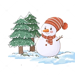 冬天堆雪人下雪树上积雪
