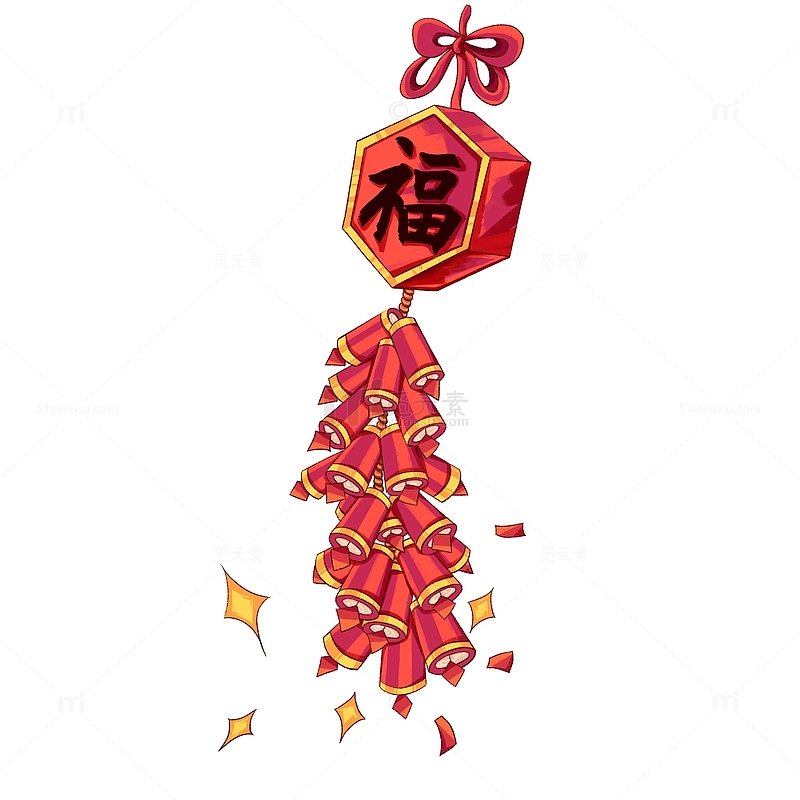 春节国风福字鞭炮插画元素