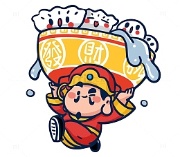 冬至财神爷热腾腾的汤圆饺子素材