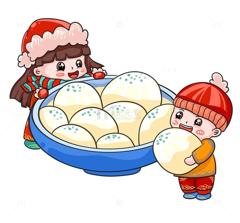 冬至可爱小孩吃汤圆