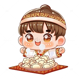 可爱小男孩吃饺子手绘卡通