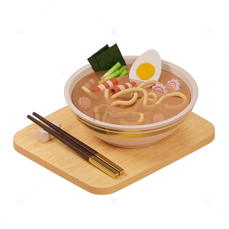 一碗高汤拉面美食料理3D卡通立体模型
