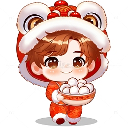 可爱男孩手抱一碗汤圆