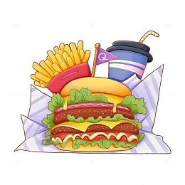 汉堡饮料薯条美食手绘卡通插画元素