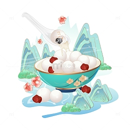 蓝绿色国潮风格冬至汤圆