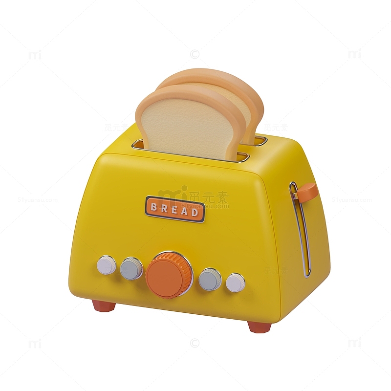黄色卡通烤面包机烤面包片3D立体模型
