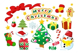 卡通圣诞节圣诞树雪人礼物姜饼人